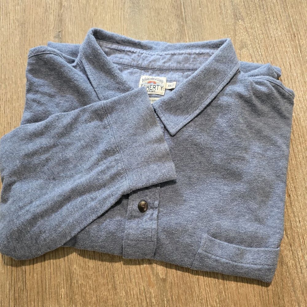 Faherty Long Sleeve Polo Men‎ XXL Blue Shirt Organic Cotton